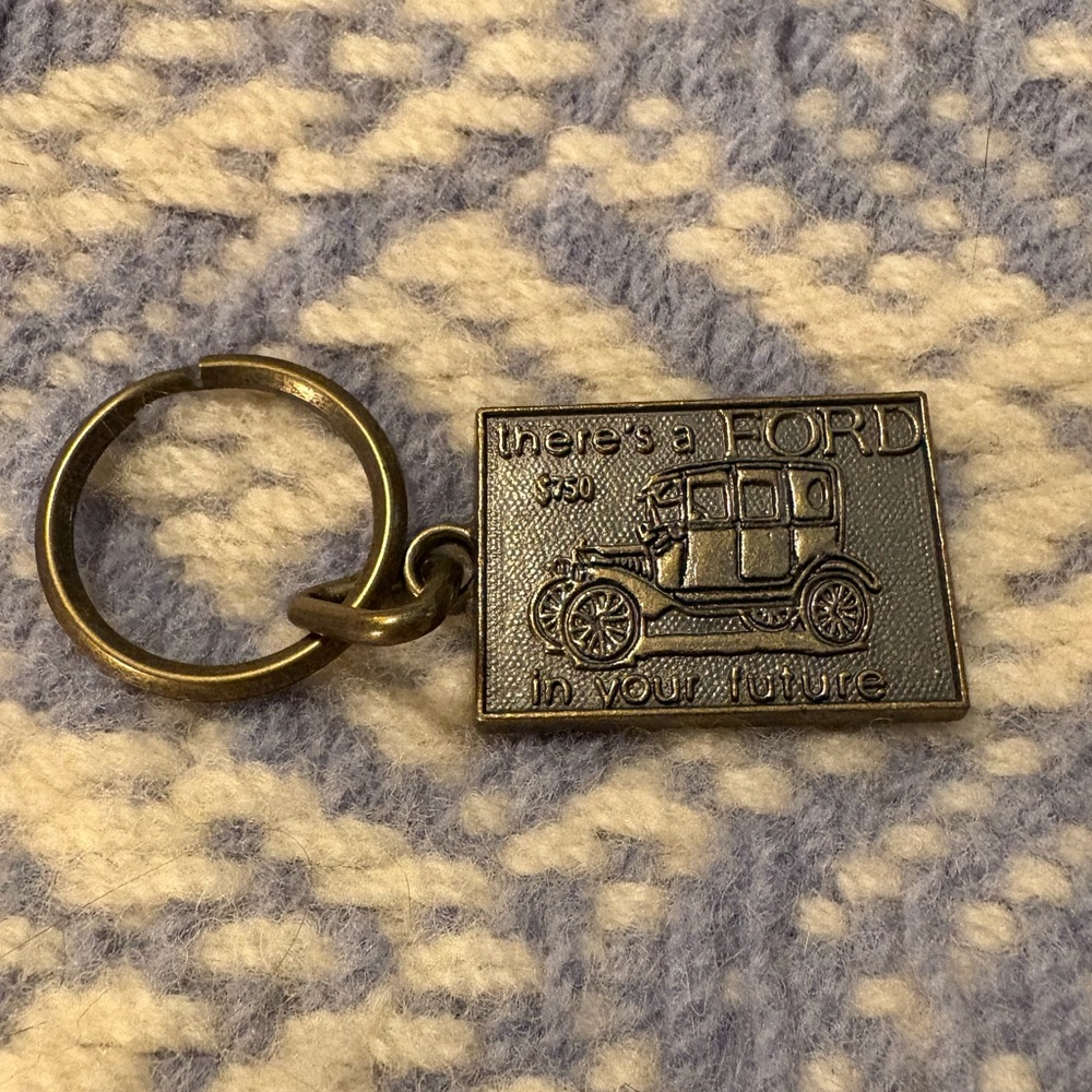 Vintage There’s a Ford in Your Future Key Chain Ring Brass Antique Car